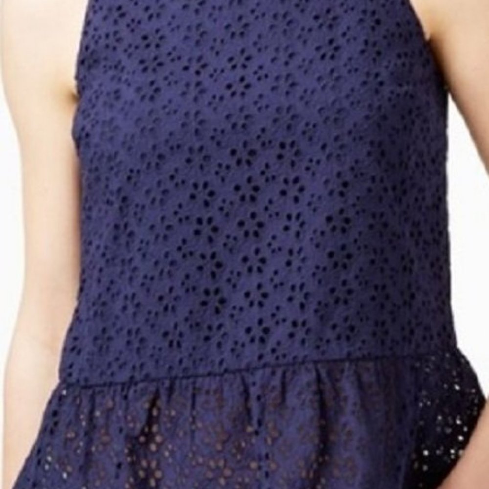 NWT Maison Jules Eyelet Peplum Top S Crochet Lace